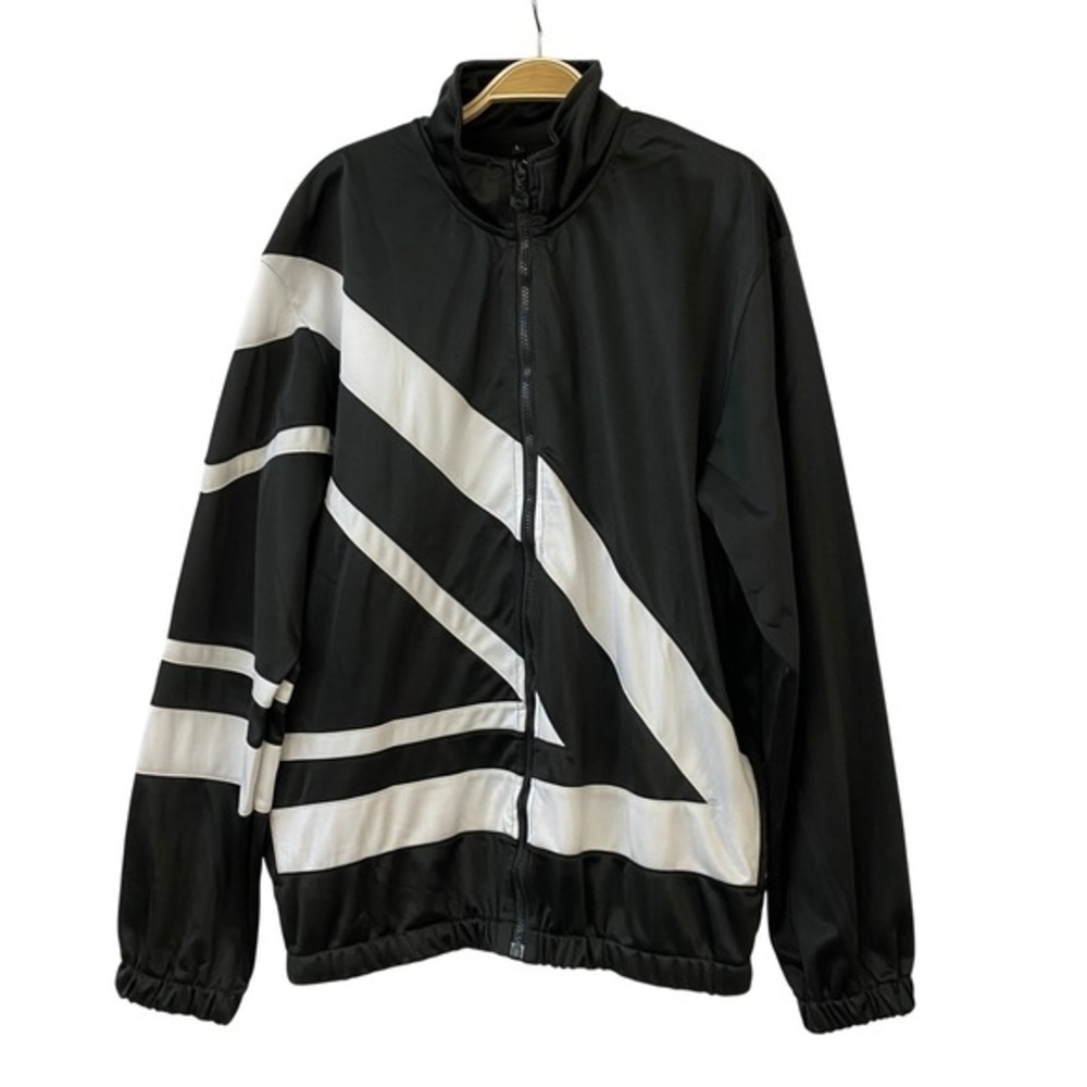 Mens Y2K Retro‎ Gorpcore Warmup Track Jacket Windbreaker L Black Retro Stripes